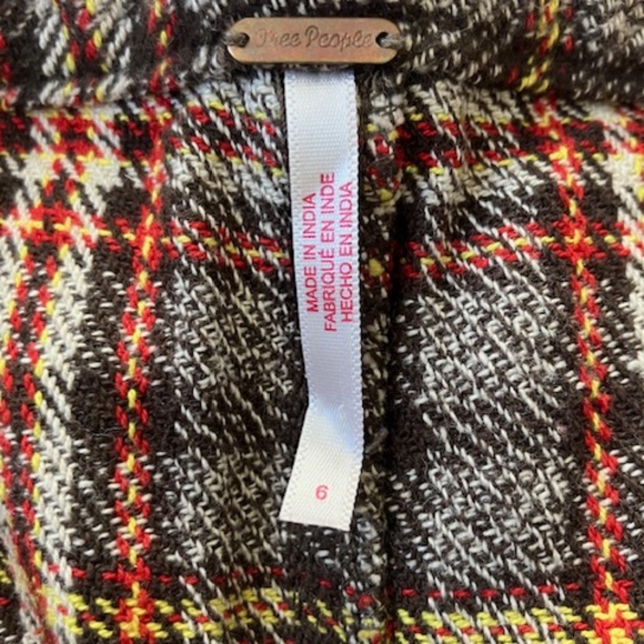 FREE PEOPLE HIGH RISE BROWN PLAID WIDE LEG TROUSER PANTS 6 - Picture 3 of 6